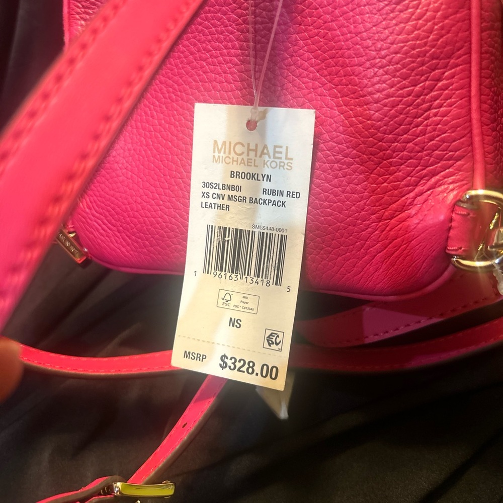 Brooklyn Extra-Small Pebbled Leather Backpack- Hot pink - Picture 8 of 11